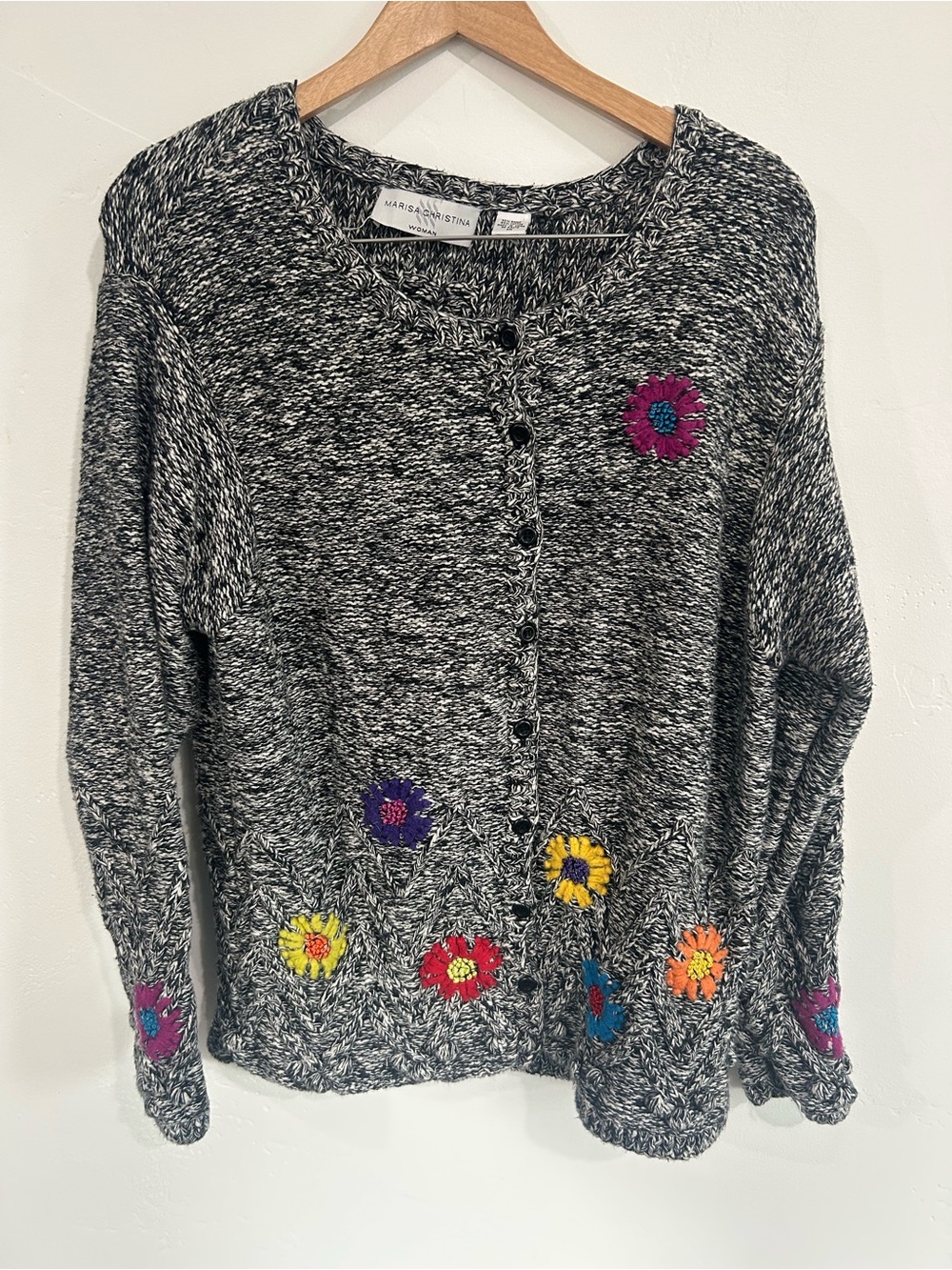 Vintage Marisa Christina Floral Embroidered Knit Cardigan Sweater – Size 1X